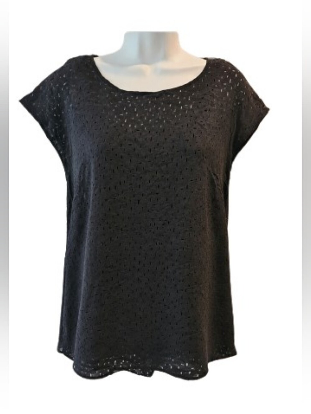 Eileen Fisher Black Laser Cut Layered Top S Minimalist Chic Flowy Oversized - Picture 2 of 9